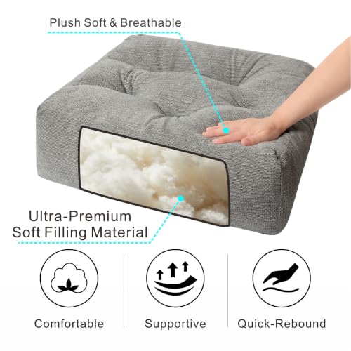 Floor Pillow Cushion with Handle for Adults Women Men | Large Meditation & Sitting Cushion Pillow for Tatami, Living Room, Yoga (2, Gray, Square, 22" x 22" x 6") - color: Gray, Square