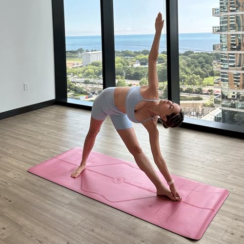Liforme Classic Yoga Mat - Patented Alignment Design, Ultimate Grip | Eco-friendly, Non-Toxic, Sweat-Resistant, long, wide, 4.2mm thick mat for comfort, recommended for Hot Yoga, Free Yoga Bag - color: Pink