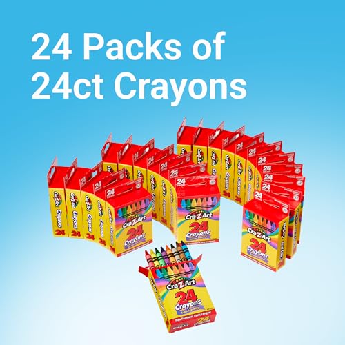 Cra-Z-Art Crayons, Bulk Pack, 24 Count, 24 Packs of Crayons, Bulk School Supplies for Classroom, Back to School Essentials - size: 24 Count (Pack of 24)