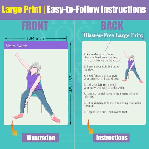 Oversized Chair Yoga Cards for Seniors – 53 Step-by-Step Tai Chi Chair Deck, Large Print Exercise Cards for Elderly, Ideal Get Well Gift for Grandma & Grandpa