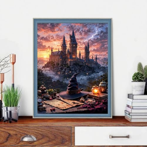 Castle Paint by Numbers Kit for Adults Framed Canvas, with Framed Canvas | Easy Adult Paint by Number Kits on Canvas DIY Castle Painting for Beginners Art by Numbers for Home Wall Decor Gift 9.45x11.8 - color: YH02676