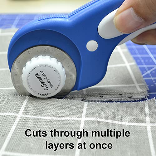 Headley Tools 45mm Rotary Cutter with 5pcs Extra Rotary Blades, Ergonomic Rolling Cutter with Safety Lock for Fabric, Sewing, Quilting, Cloth, Paper, Leather, Crafting, Fabric Rotary Cutter(Navy Blue) - color: Blue, size: 45mm