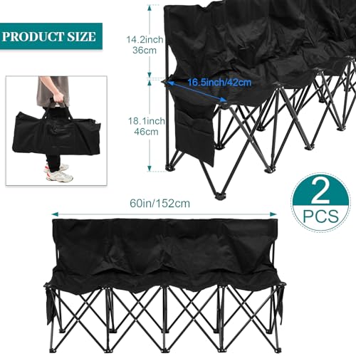 Kigley 2 Pack 4 Seat Folding Soccer Bench, Portable Sports Bench with Carry Bag and Side Pockets, 8 Person Sideline Chairs for Football Basketball Camping Practice Games(Black) - color: Black