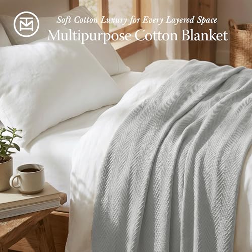 Threadmill Luxury Cotton Blankets for Twin Size Bed | All-Season 100% Cotton Twin Blanket for Bed | Herringbone Soft & Cozy Fall Thermal Blanket, 350GSM, 68x90 inches | Light Grey | All-Season Thermal Throw Blanket, Soft & Breathable, Cozy Moisture-Wickin