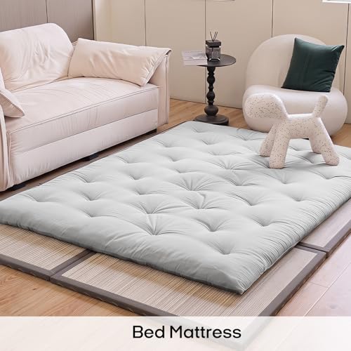 ZonLi Japanese Floor Mattress, 100% Cotton Cover Foldable Futon Mattress - color: Light Grey, size: Full(75"L x 54"W x 2.5"Th)