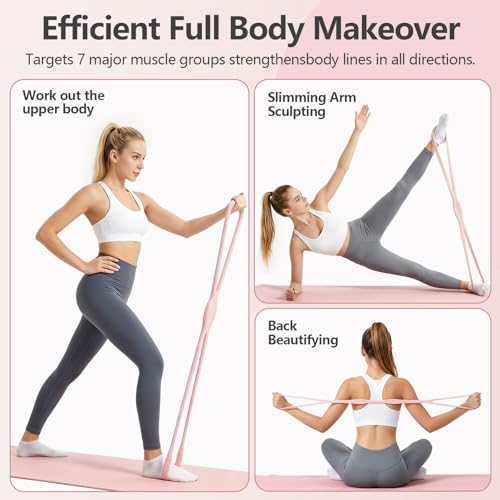 RYAOLELY Figure 8 Resistance Band, Exercise Band for Physical Therapy, Yoga Pilates Home Workout, Portable Fitness Band with Anti-Slip Grip - color: 15LB Pink