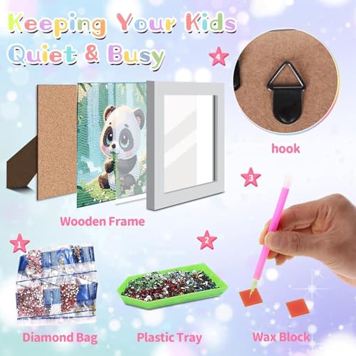 ajepon Panda Diamond Art Kits for Kids with Frame - Panda Diamond Art for Kids Ages 8-12, Animal Gem Painting Kits for Kid with Beautiful Package for Gift Home Wall Decor (7x7inch) - color: CC489