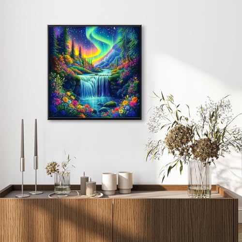 Waterfall Diamond Art Kits for Adults Beginners 14x14 in, DIY Craft Gift | Aurora Landscape Scenery Diamond Painting Kits for Adults, Stress Relief, Home Wall Decor, 5D Full Round Drill Gem Art - color: DP-US12