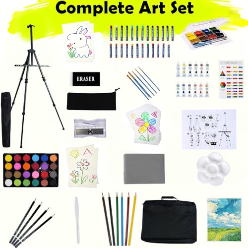 TAVOLOZZA 126 Piece Acrylic Painting Kit with Floor Easel, Oil Arcylic and Watercolor Paint Set, Great Gift for Beginner, Student, Adults and Artists - size: 126 Piece Set
