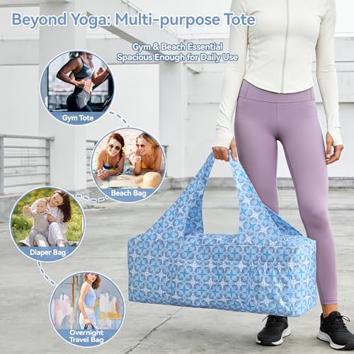 BOULDER BEE Yoga Mat Bag with Wet Pocket, Large Yoga Mat Carrier Fits All Your Stuff, Personalized Yoga Gifts, Gym Tote Bag for Women - color: Blue