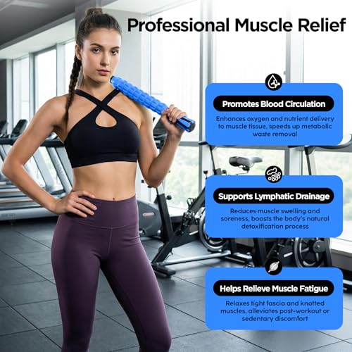 Muscle Roller & Massage Roller Stick for Athletes - Lymphatic Drainage Support, Relieves Muscle Soreness, Cramping & Tightness - Targets Legs, Arms, Back & Calves (Blue Wheel) - color: Blue