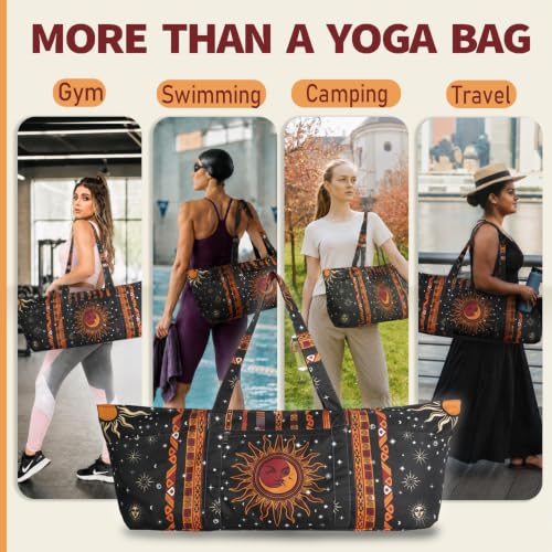Yoga Mat Bag Yoga Tote Bag with Large Waterproof Zipper Pocket and Drawstring Pocket Yoga Mat Bag Carrier Fit Most Size Mats and All You Stuff - color: black orange