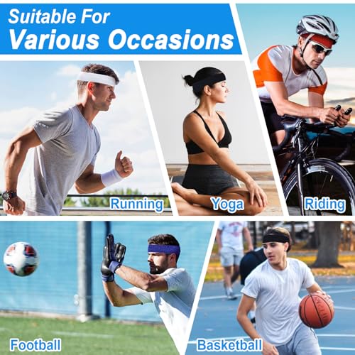 Sweatbands Sport Headbands for Men & Women, Sweat Head Bands Moisture Wicking Sport Headband Cotton Sweatbands for Basketball, Athletic Exercise, Running - color: Black/White/Black/Gray