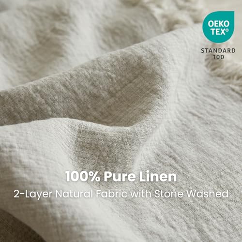 Simple&Opulence 100% Linen Throw Blanket 55x75 inches, Farmhouse Boho Tassel Blanket for Couch, Bed, Sofa, Breathable Natural Cozy Décor, Linen - color: Linen