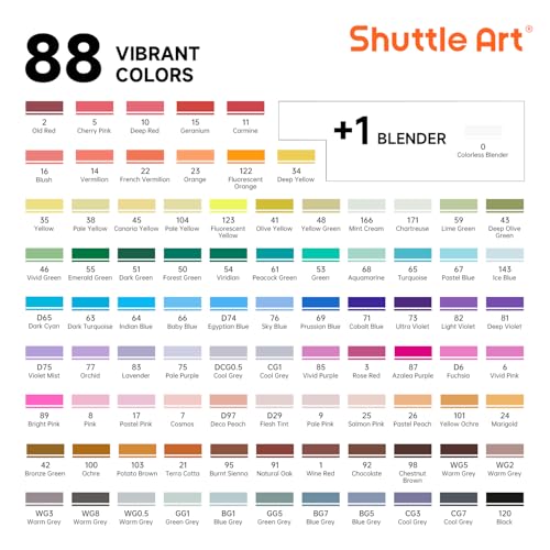 Shuttle Art Brush Tip Alcohol Markers, Dual Tip Brush & Chisel Tip Art Marker Set, 89 Colors Marker Pens with Organized Case Perfect for Illustration Kids Students Adults Coloring Sketching - color: 89 Colors Brush & Chisel Tip