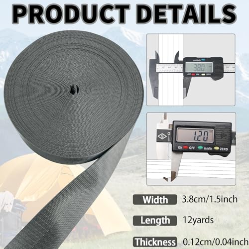 1 1/2" Gray Nylon Webbing 12yds for Bag Straps Crafts - color: Gray