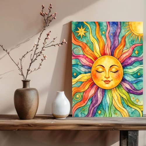 xcemhil Sun Paint by Numbers Kit for Adults Beginner, Summer Paint by Numbers for Adult, Acrylic Paint by Number Kits Suitable for Home Wall Art Decor Gifts 16x20 Inch - color: 20-Sun, size: 16*20