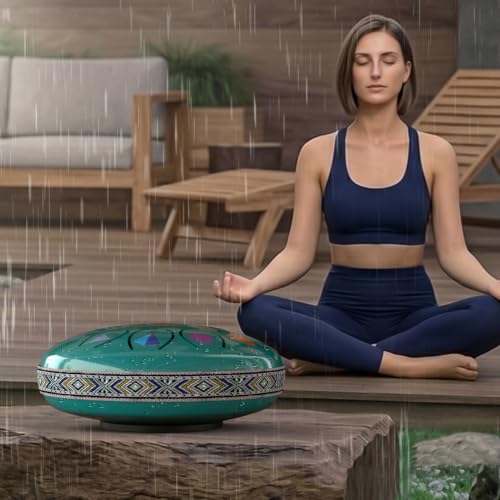 REGIS Steel Tongue Drum, Rain Drum for Outside Garden, Waterproof Meditation Rain Chime, UV-Printed Notes & Geometric Design, with Bag, Mallets & Music Book (Blue 6.5 Inch 13 Notes) - color: Blue
