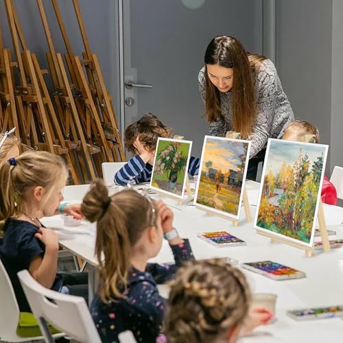 Mini Easels 12 Pack, Small Easels for Painting 24cm/9 Inch, Folding Design, Small Easel with 12 Palettes and 60 Brushes, Suitable for Outdoor Painting Party