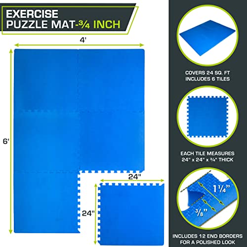 ProsourceFit Weaved Pattern Extra Thick Exercise Puzzle Mat ¾-inch, EVA Foam Interlocking Tiles for Protective, Cushioned Flooring for Home and Gym Equipment; Blue, 24 SQ FT, 6 Tiles - color: Blue, size: 6 Pack (24 SQ FT)