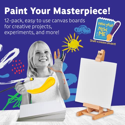 Artlicious Canvases for Painting - Pack of 12, 10 x 10 Inch Blank White Canvas Boards - 100% Cotton Art Panels for Oil, Acrylic & Watercolor Paint - size: 10x10" - 12Pcs