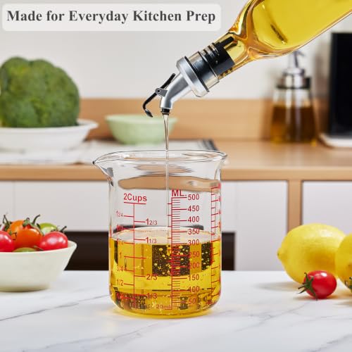 Ackers BORO3.3 High Borosilicate Glass Measuring Cup, Handleless Beaker with V-Shaped Spout, 500 ml (16 oz, 2 Cup) - size: 2Cup,500ML