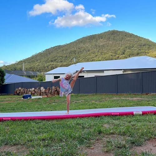 Air Mat Tumble Track, Gymnastics Mats Tumbling Track with Electric Air Pump for Home Use Cheerleading Training Kids Gym Yoga - color: Pink, size: 10ftx3.3ftx8inch