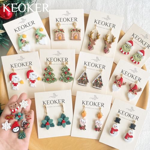 Keoker Christmas Clay Cutters, Christmas Clay Cutters for Polymer Clay Jewelry, 24 Shapes Polymer Clay Cutters Christmas, Polymer Clay Christmas Cutters, Santa Polymer Clay Cutter - color: White all