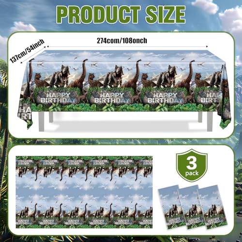 3pcs Dinosaur Tablecloth Dino Party Plastic Disposable Tablecloths | Rectangular Watercolor Table Cover Boys Dinosaur Party Decorations 54 * 108inch - color: Dinosaur