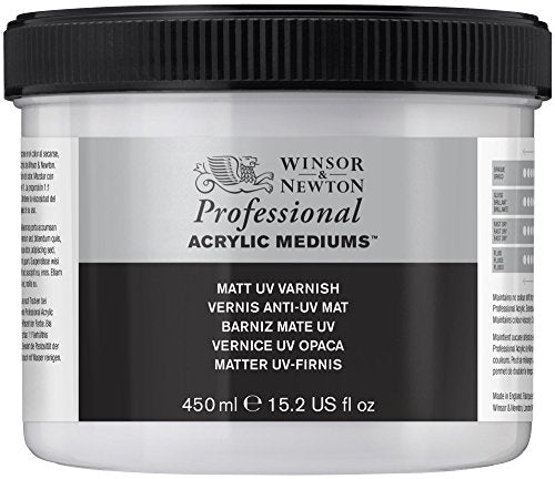 Winsor & Newton Professional Acrylic Medium, Matt UV Varnish, 450ml | Provides a removable matte protective coating that helps guard acrylic paintings against UV damage, dust, and dirt. - color: Matt Uv Varnish, style: 450ml (15.2-oz)