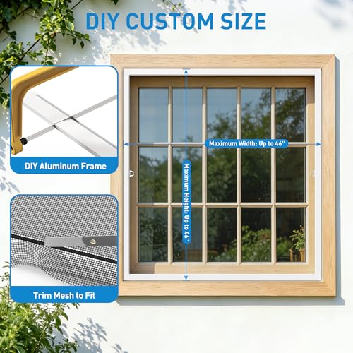 1 Pack White Window Screen Frame Kit with Aluminum Frames Up to 46" X 46" | 46"X99" Heavy Duty Durable PET Mesh for Windows Screen Replacement, Includes All Tools & Hardware for Home, Patio, Porch - color: PET Mesh White, size: 46 in X 46 in (1 Pack)