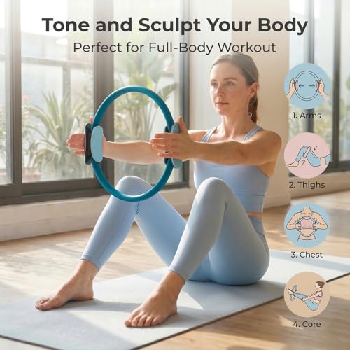 12 Pack Pilates Accessories for Women, 15 Inch Pilates Ring Magic Circle for Home Gym Essentials, Yoga & Pilates Equipment for Beginners Ab Trainer and Butt, Core, Leg Workout Equipment.
