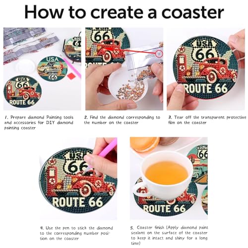 Mrnsiet 8 Pcs Car Diamond Art Coasters Kits for Adults, Highway Landscape Diamond Painting Coaster with Holder, Non Slip Hardwood Bases Coaster Set Gift for Beginners 4x4 Inch - color: BDWY195