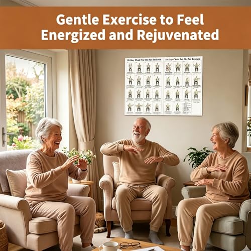 Tai Chi Chair Workout Chart Poster, Print Tai Chi Chair Seated Exercises for Seniors Wall Chart Home Gym Living Room Decor Low Impact Mindful Movement for Beginners Elderly