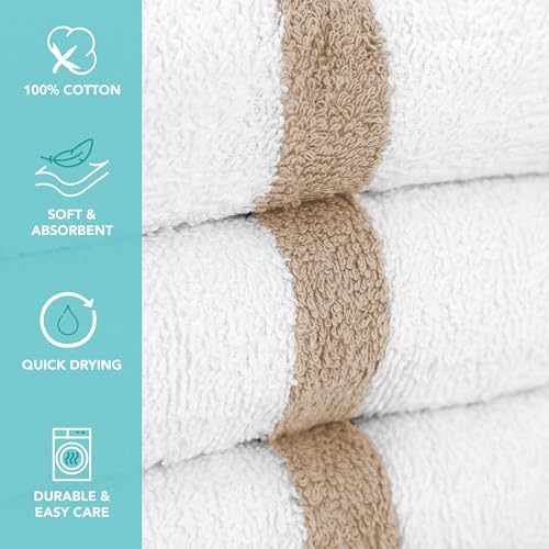 Arkwright White Bath Gym Towel - Pack of 6 - Bulk 100% Cotton Soft Quick Dry Sweat Absorbent Hotel Quality Towels for Workout, Bathroom, Spa, Pool, 22 x 44 in, Beige - color: Beige, size: 22 x 44 in. (6 Pack)