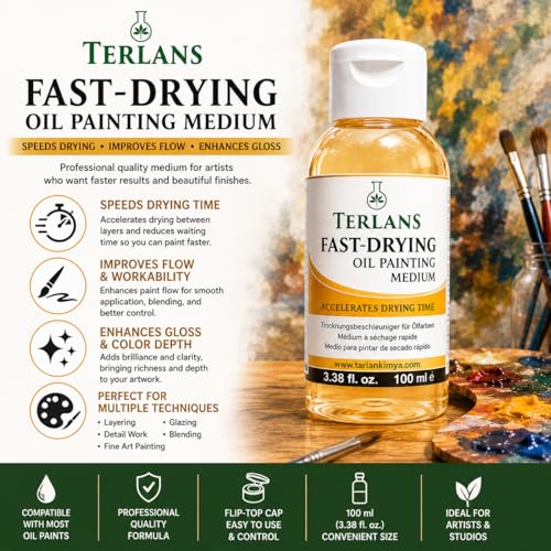TERLANS Fast Drying Oil Painting Medium, 100 ml (3.38 fl. oz.) | Flip-Top Cap | Speeds Drying, Improves Flow & Gloss for Oil Paints | Artist Oil Painting Supplies