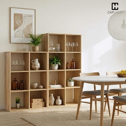 CAPHAUS Sturdy Room 11-Inch Cube Storage Organizer Shelf, with Thick Exterior Edge, Storage Shelf Divider w/Back, Bookcase, 9-Cube, Natural Oak - color: Natural Oak, size: 9 Cube