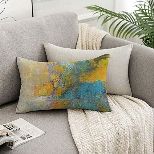 TKS MITLAN Sun Ball in Yellow and Turquoise Pillow Covers 12x20 Inch Abstract Original Painting on Canvas Linen Couch Bed Sofa Car Waist Cushion Cover 12 x 20 inch - color: Sun Ball, size: 20" x 12" (Pack of 1)