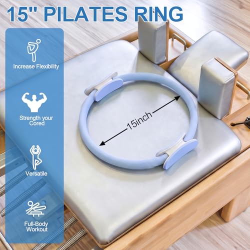 Pilates Ring 15 Inch Magic Circle Ring, Dual Padded Handles Pilates Exercise Circle, Adjustable Yoga Ring - color: Blue