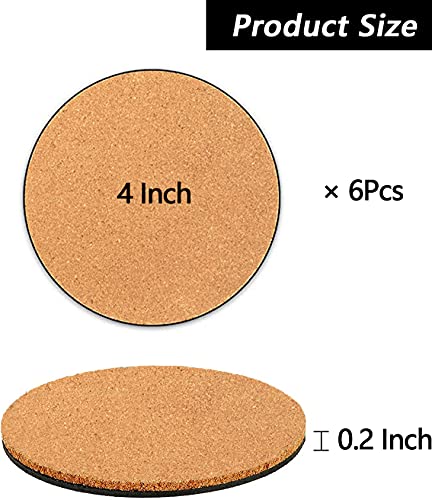 코르크 식물 컵받침 6개, 10.2cm(4인치) 코르크 식물 매트, 화분용 코르크 컵받침, 실내 실내 식물용 식물 컵받침(누드 및 블랙) - size: 4 Inch