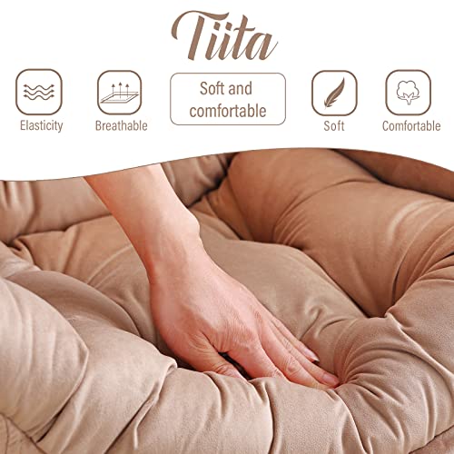 Tiita Lazy Chair with Ottoman, Comfy Reading Accent Chair, Velvet Khaki - color: Khaki