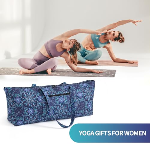 Boulder Bee | Yoga Mat Bag | Large Yoga Mat Carrier with Wet Pocket | Yoga Gifts | Gym Tote Bag for Women - color: Tote-Blue