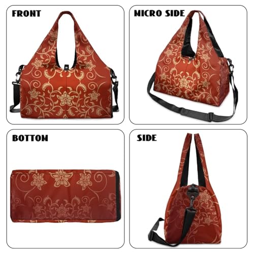 Yoga Gym Bag with Removable Adjustable Shoulder Strap, Shoe Compartment & Top Yoga Mat Holder 17.72x8.66x9.84in - color: Classic Flower Stripe Print