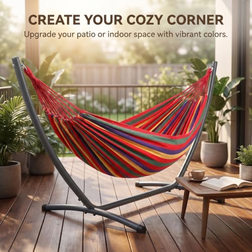 Canvas Hammock 122" Long X 59" Wide 2 Person Hammock 440 pounds Maximum Weight Applicable Scenes in Courtyard Autumn, Indoor Hanging Chairs, Beach Leisure (red Yellow, Full) - color: Red Yellow, size: Full