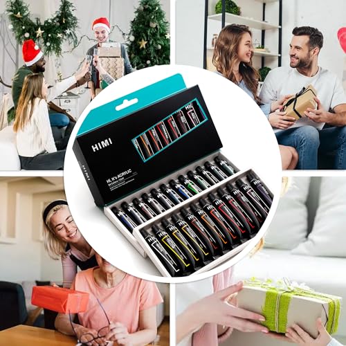 HIMI Acrylic Paint Set,24 Colours, 12ml Tubes,High Viscosity Water Based Paint, Art supplies for Painting Canvas,Fabric,Wood And Paper - color: 24 Colors