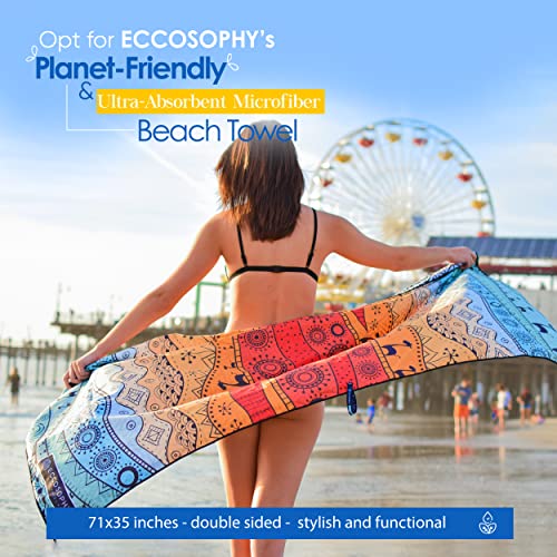 ECCOSOPHY Microfiber Beach Towel - Quick Dry, Sand Free and Oversized 71x35 | Super absorbent, lightweight, swimming, gym, extra large, pool, cruise, camping, yoga, travel, compact, carry bag, vacation - color: Marrakesh