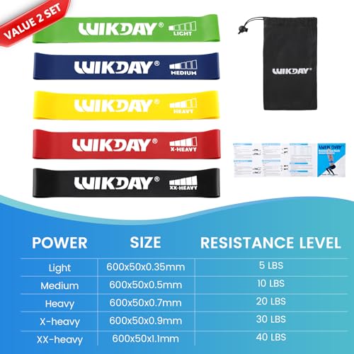 WIKDAY Resistance Bands for Working Out Exercise Loop Bands Workout Bands Set for Men Women Body Stretching, Crossfit Training, Home Workout, Physical Therapy, Booty Legs, Set of 5 - color: Multicolor-2 Set