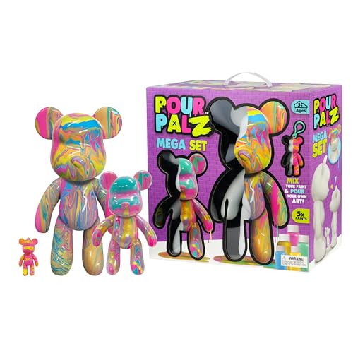 Pour Palz DIY Paint Pouring Kit, Create Custom Art with XL & Standard & Keychain Figure, 5 Acrylic Pour Paints -Fun Creative Hobby for Kids & Adults, Unique Collectible Craft Set, Mega Pack, Ages 5+ - color: Mega Pack