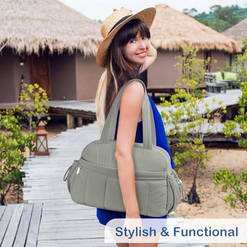 TOPDesign Travel Duffel Bag for Women, Puffer Gym Bag Sports Tote with Wet Pocket, Carry On Weekender with Luggage Sleeve (Grey) - color: Grey