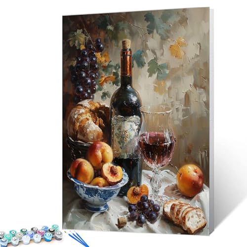 Tucocoo DIY Paint by Numbers for Adults Vintage Wine Fruit DIY Digital Oil Painting Acrylic Paint Fruit Wine Painting Kits Canvas Wall Art Wine Fruit DIY Retro Room Decor 16x20 Inch (Without Frame ) - color: Wine Fruit 06, size: 16''x20''(Frameless)